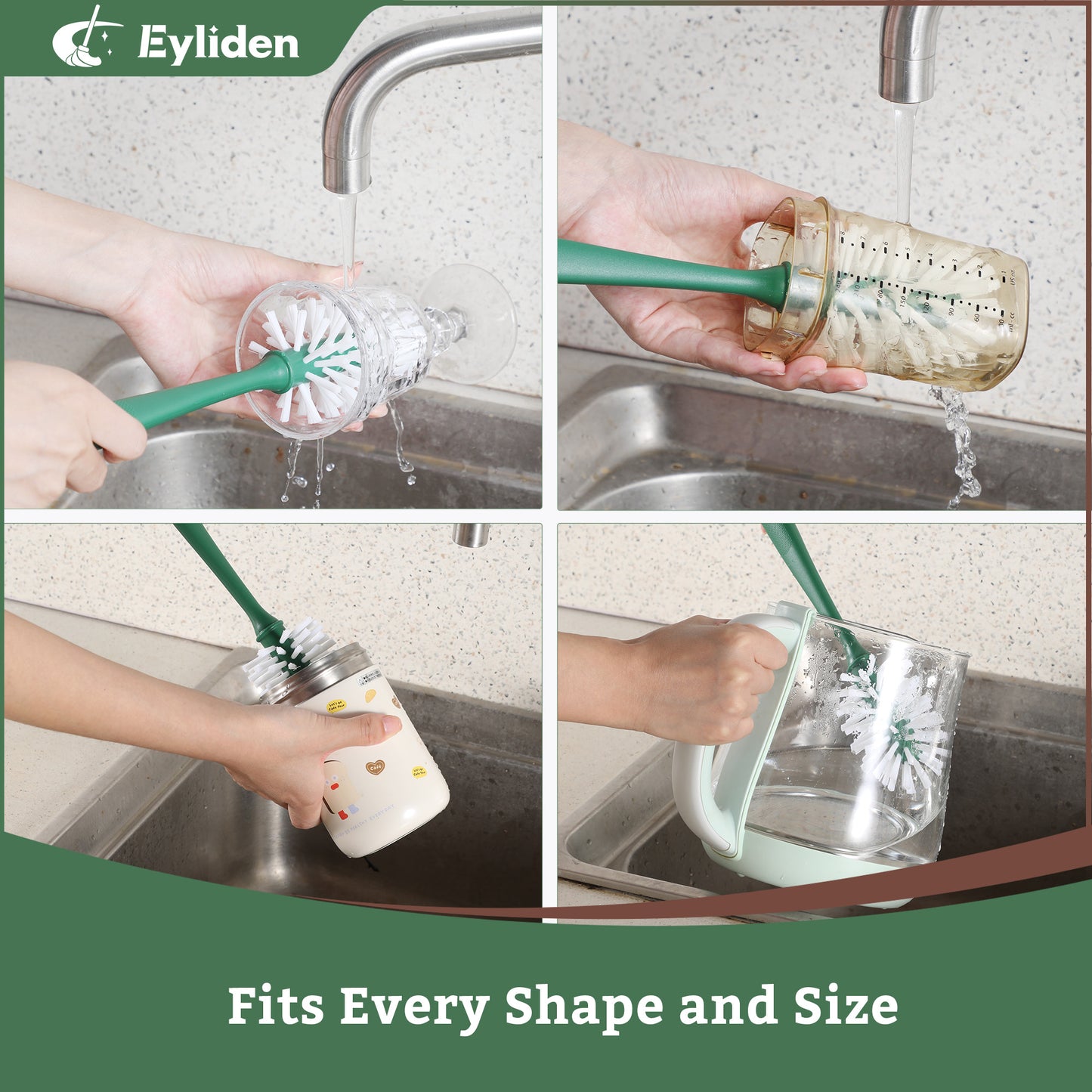 Eyliden Kitchen Cleaning Tool Set, 3-Pack Scrub Brush Kit with Sponges