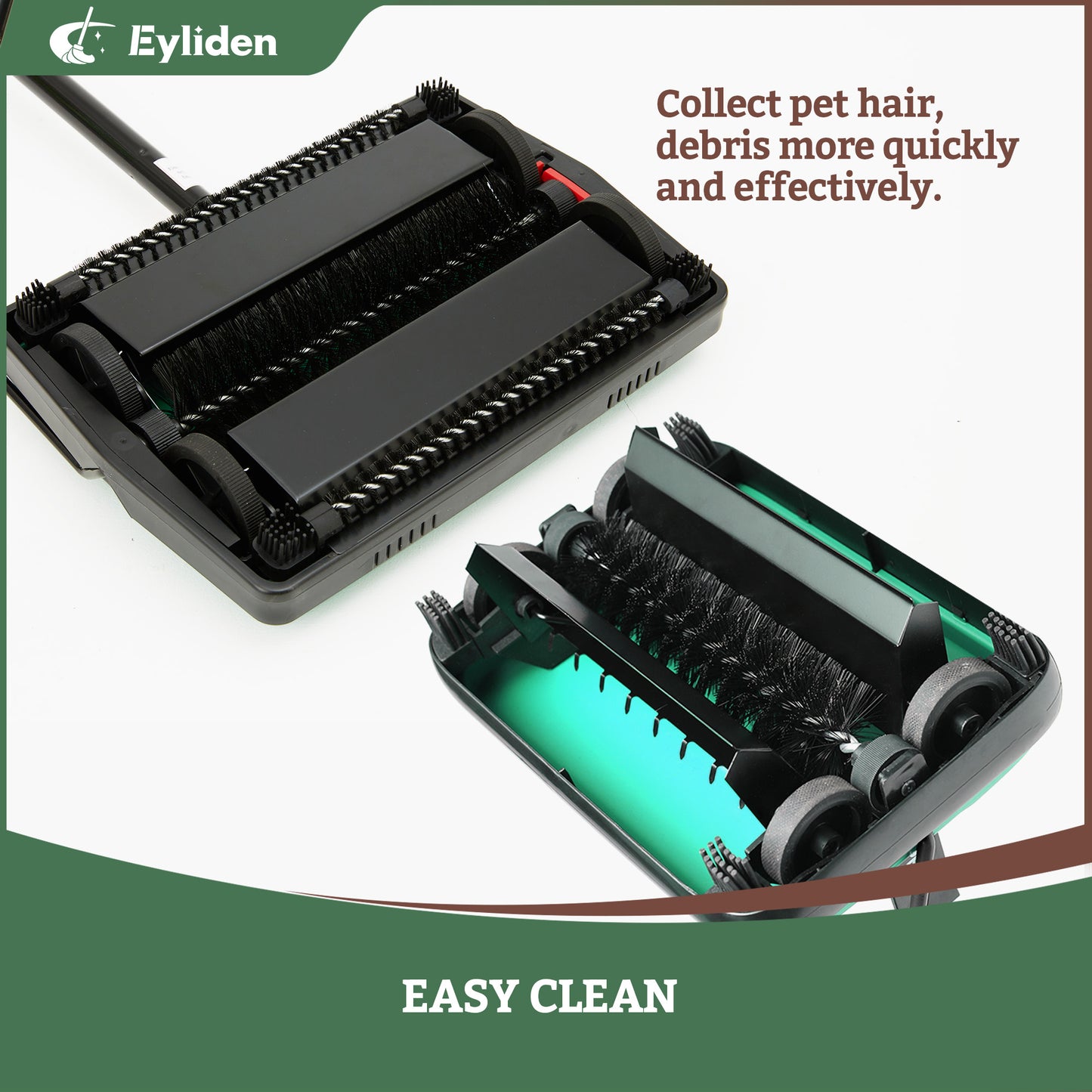 Eyliden New Upgrade Manual Carpet Sweeper with Extra Replaceable Roller Brush, L size, Green