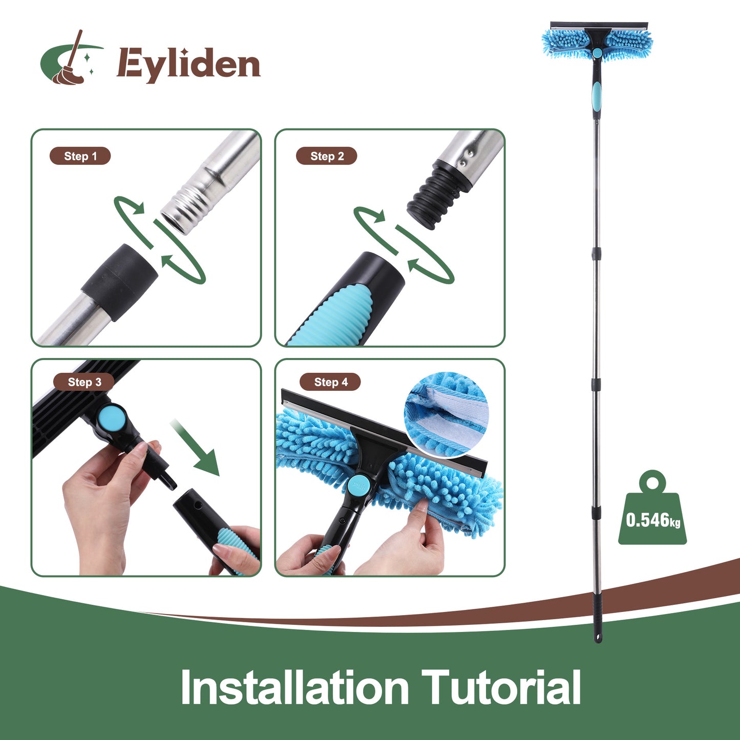 Eyliden Double Sides Window Squeegee with Total 2 refills