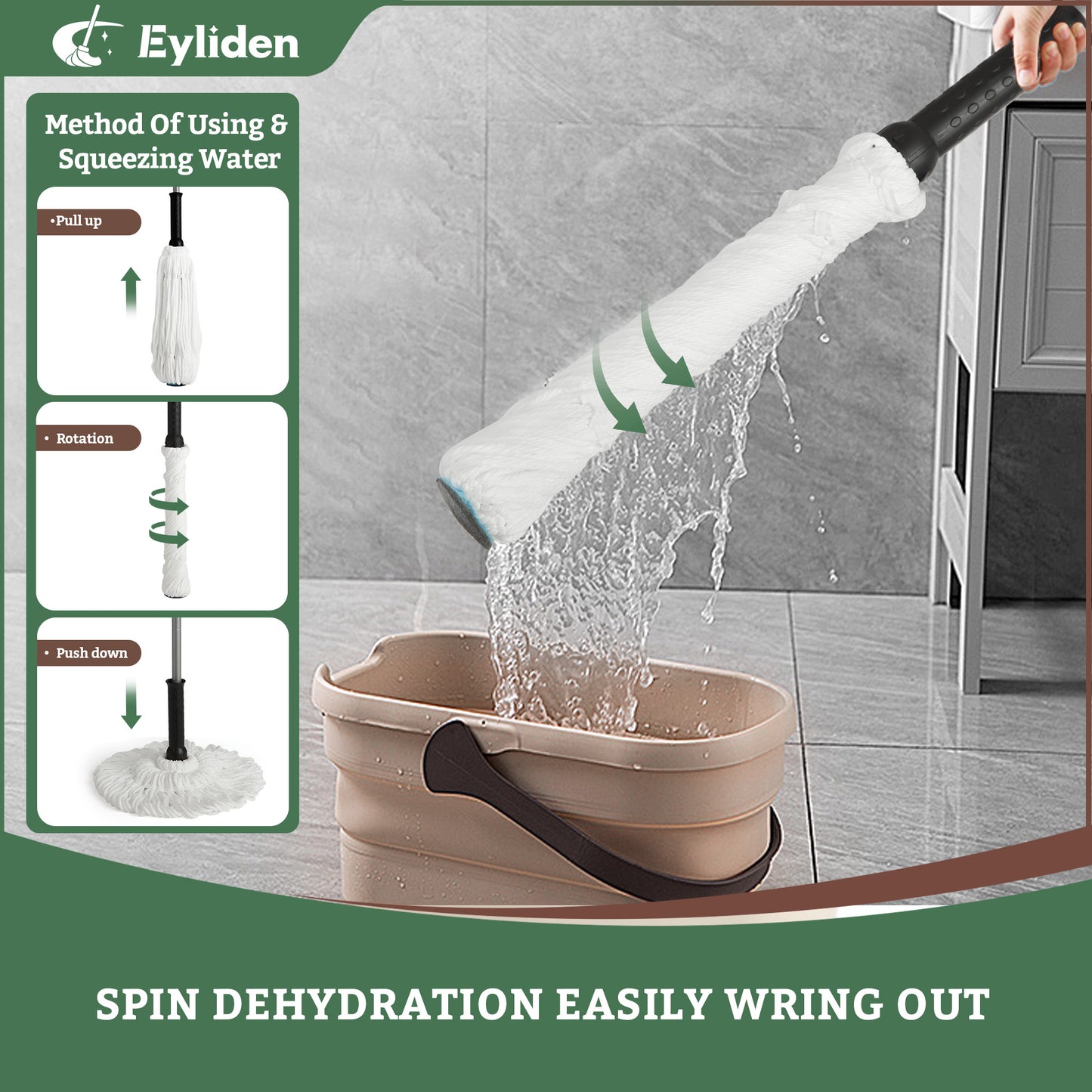 Eyliden Mop for Floor Cleaning Wet Dry Mopping Easy to Use with Extra 2 Washable Replacement Mop Heads Reusable Dust Mops Perfect Cleaner for Hardwood, Tile, Laminate,Kitchen