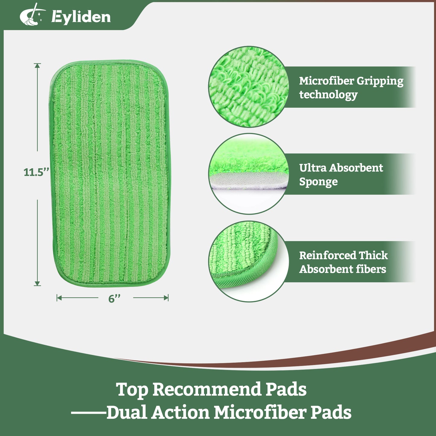 Sweeper Compatible Resuable Refill, Microfiber Mop Pad by Eyliden for Wet and Dry Use, 11.5 Inch Floor Cleaning Mop Head Pad, Pack of 1