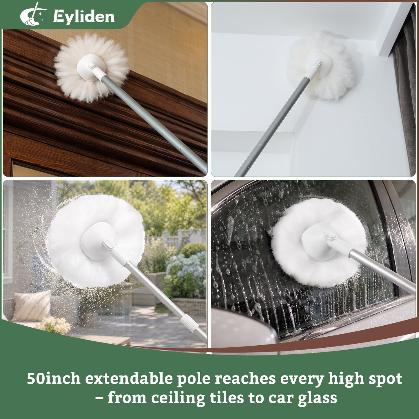 Eyliden 50in Bathtub Brush with 2 Heads, Soft Bristle Scrubber for Tubs & Sinks, White