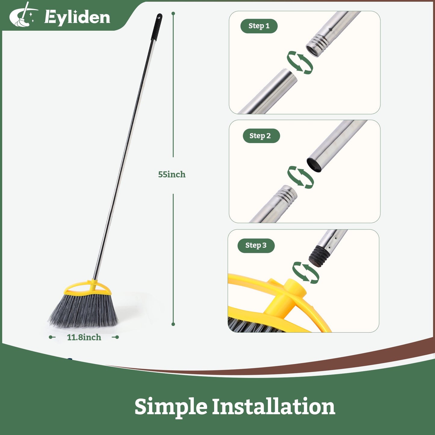 Eyliden Heavy-Duty Broom and Dustpan Set Outdoor Commercial Perfect for Courtyard Garage Lobby （Black）