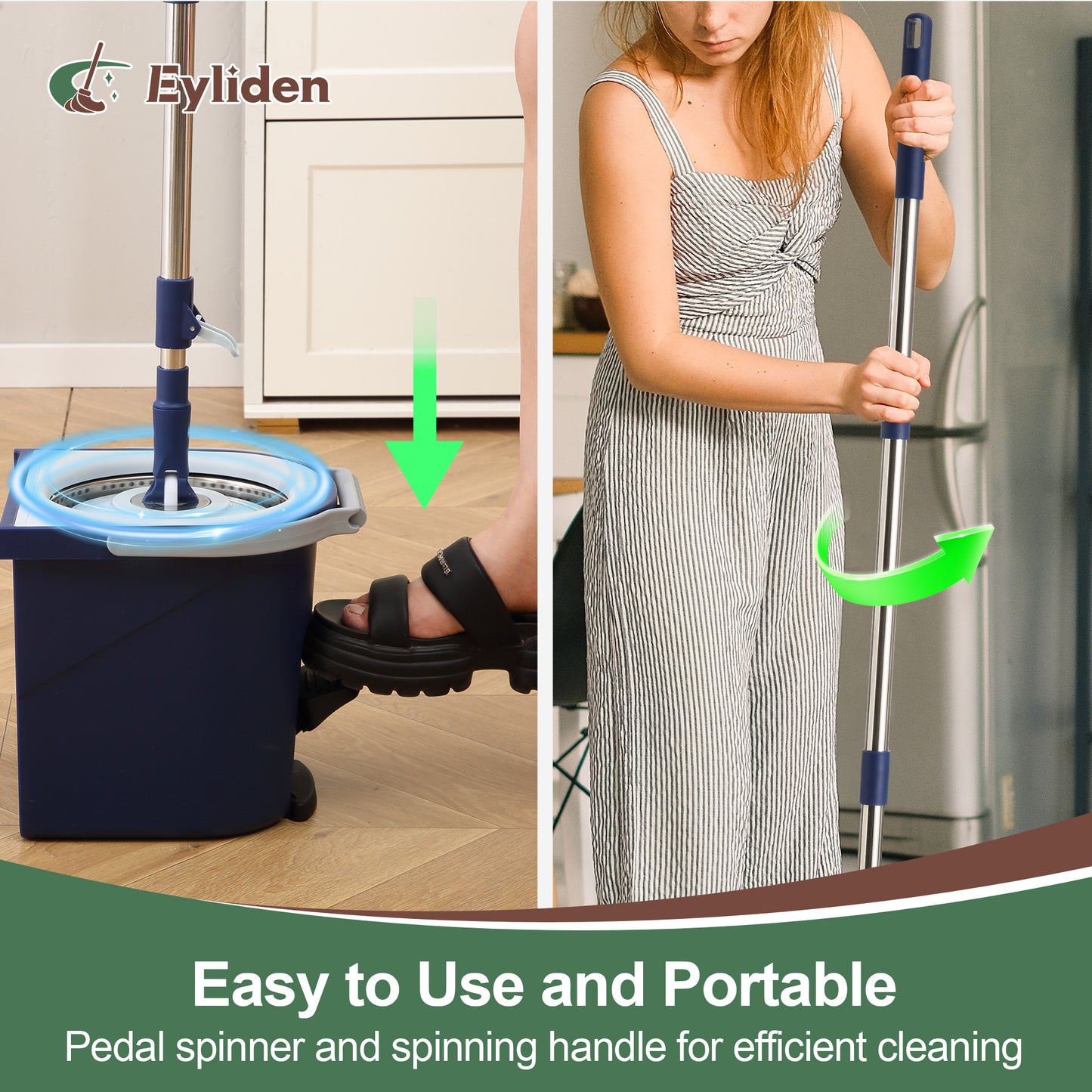 Eyliden Spin Mop and Bucket Set with Foot Pedal Wringer and 3 Pads for Hardwood & Tile Floors