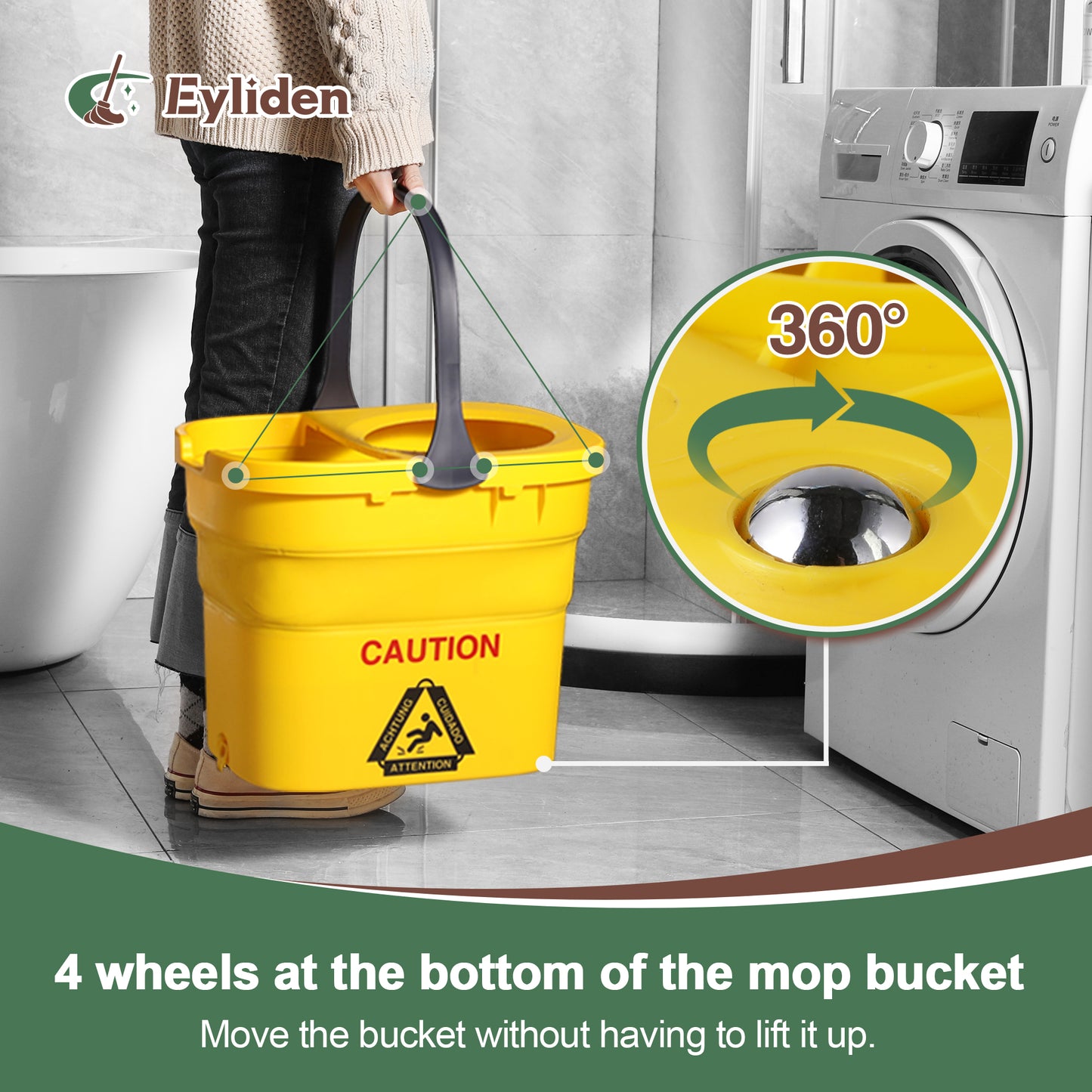 Eyliden EasyWring Spin Mop Bucket, Collapsible Mop Bucket with Wringer on Wheels for Home, Industrial Use, Yellow