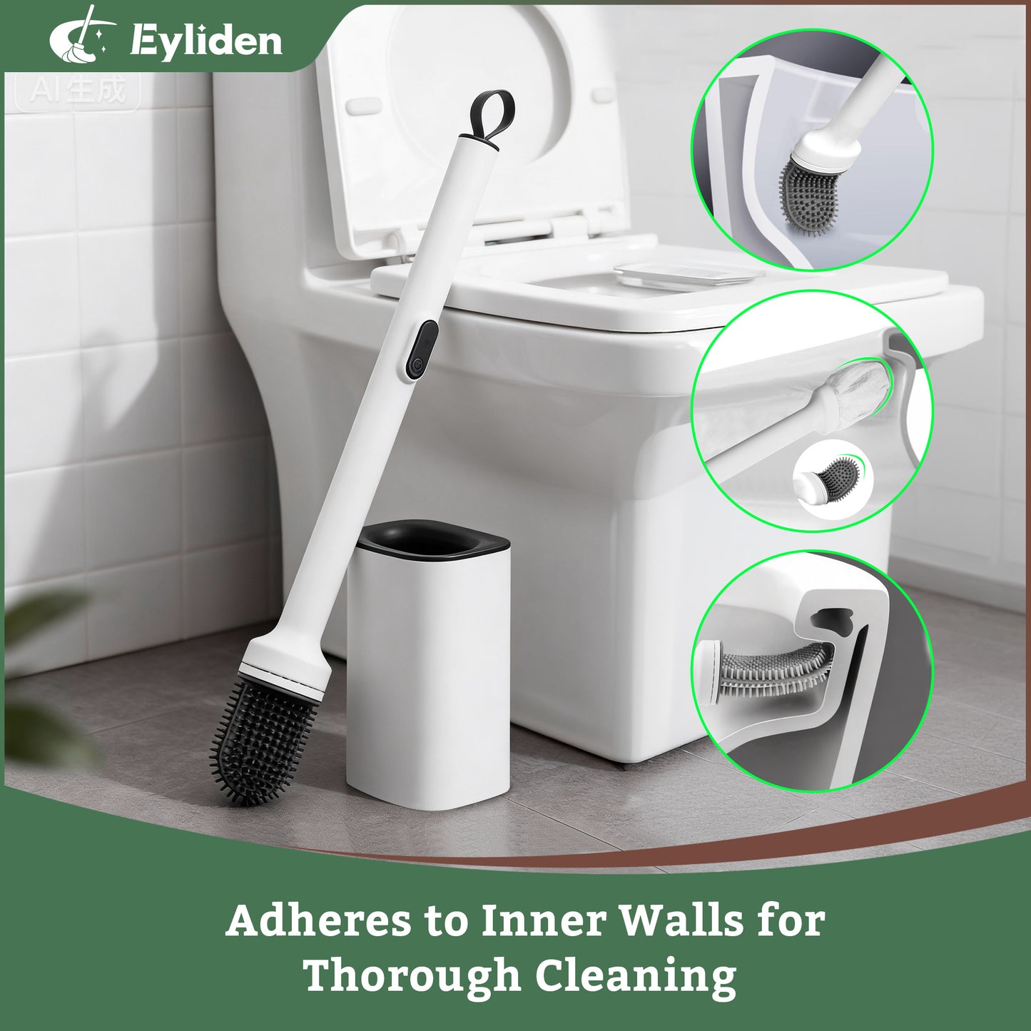 Eyliden Disposable Toilet Brush and Holder Set with 30PCS Dry Wipes, White