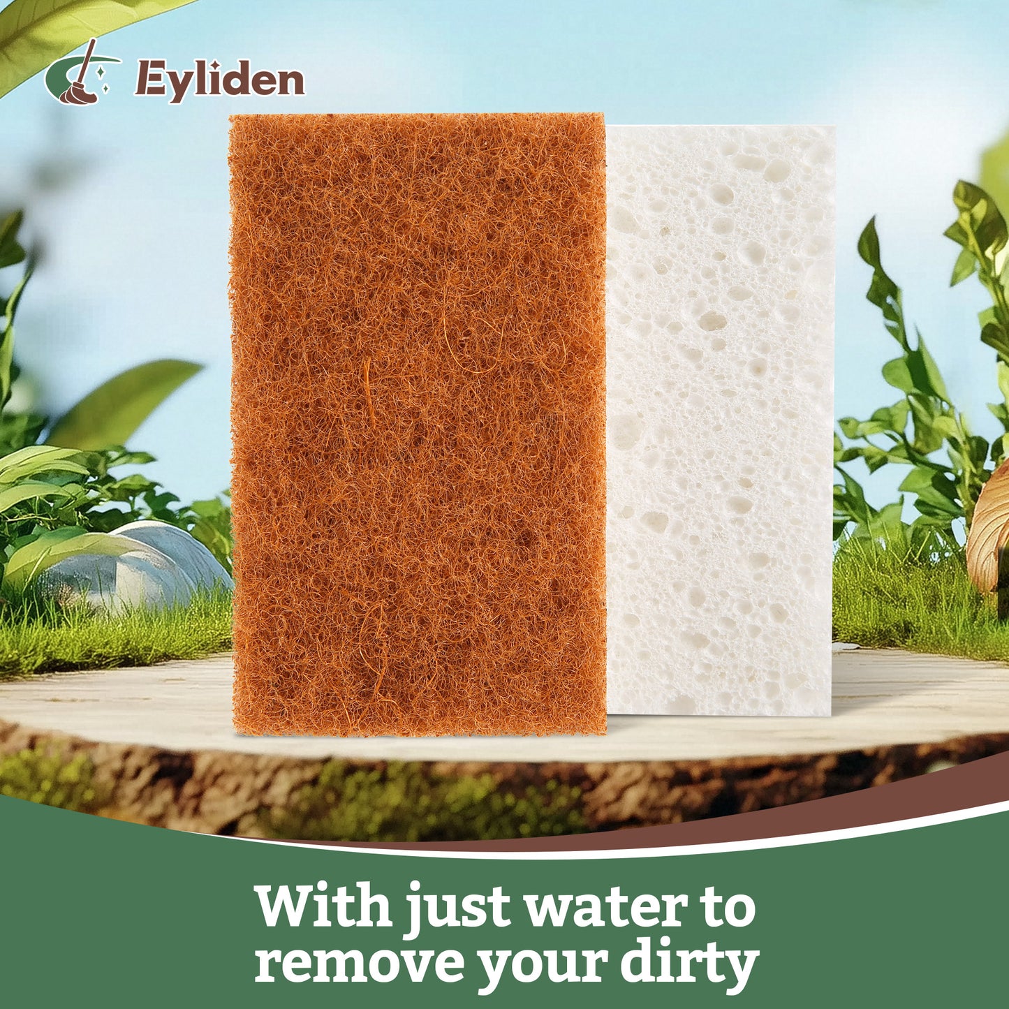 Eyliden  Dual-Sided Natural Cellulose Sponges - Coconut Fiber Scrub for Dishes, 12 Pack
