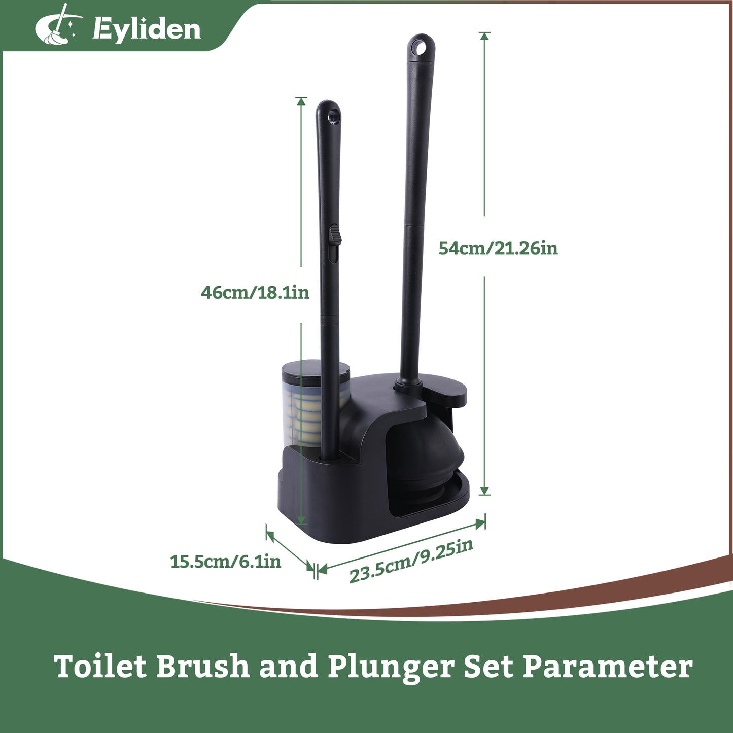 Eyliden Toilet Plunger and Bowl Brush Set, Black Plungers with Holder for Bathroom, Disposable Toilet Brush with 10 Refills for Bathroon Cleaning, 1 Set