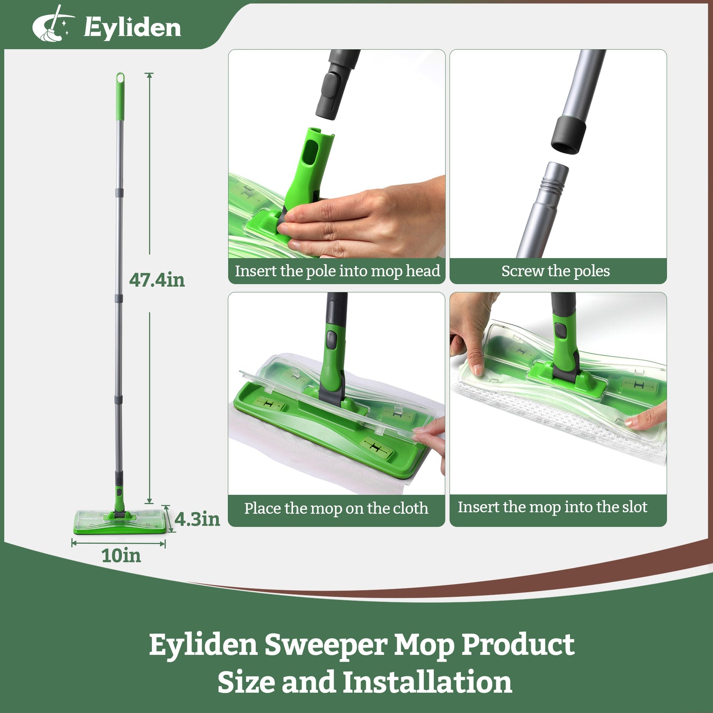 Eyliden Sweeper Mop Starter Kit with 24 Refills, Disposable Dust Mops for 2-in-1 Wet and Dry Floor Cleaning, Kit includes 1 Mop, 12 Wet Mop Cloths, 12 Dry Sweeping Cloths