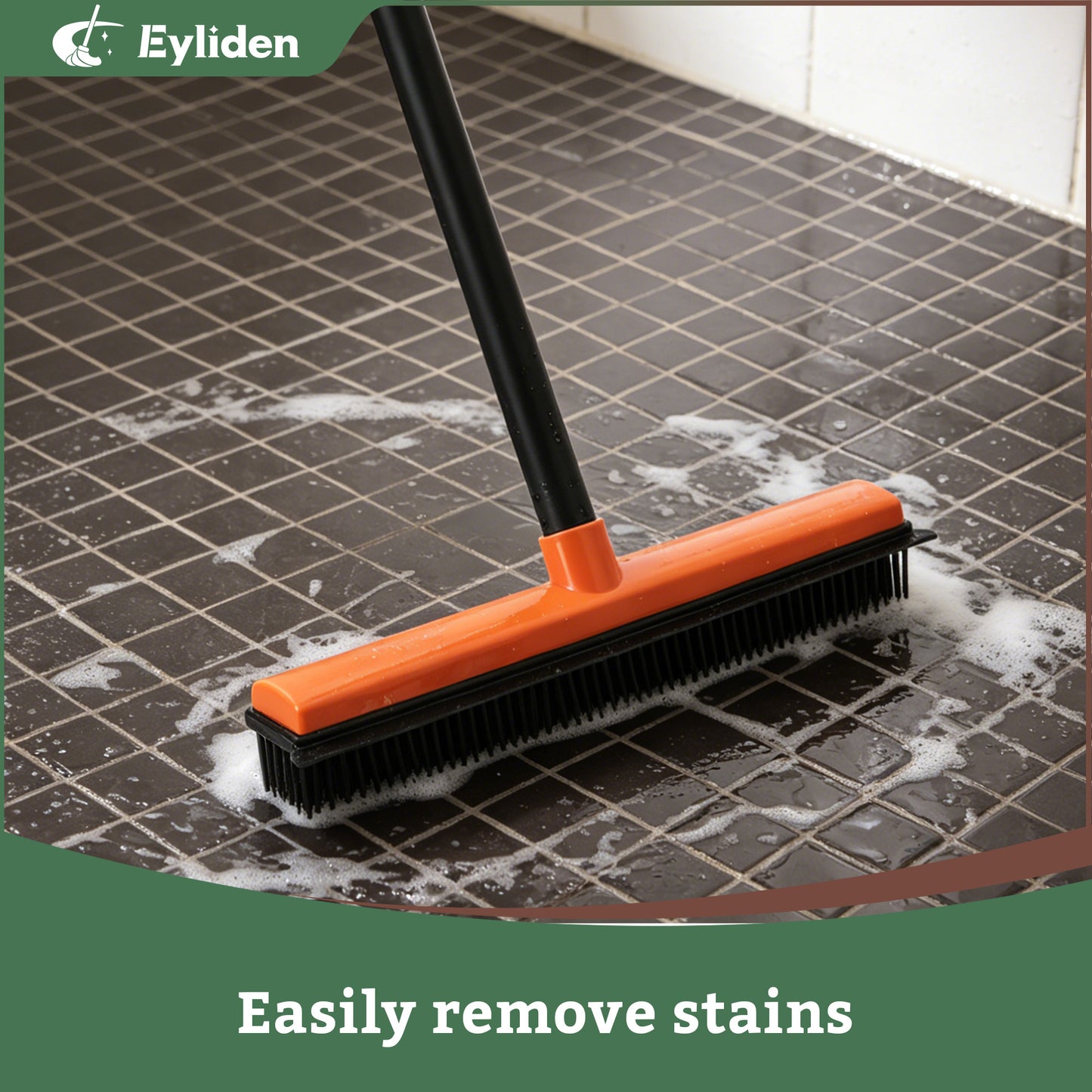Eyliden Pet Hair Removal Rubber Broom with Squeegee, 54in Orange