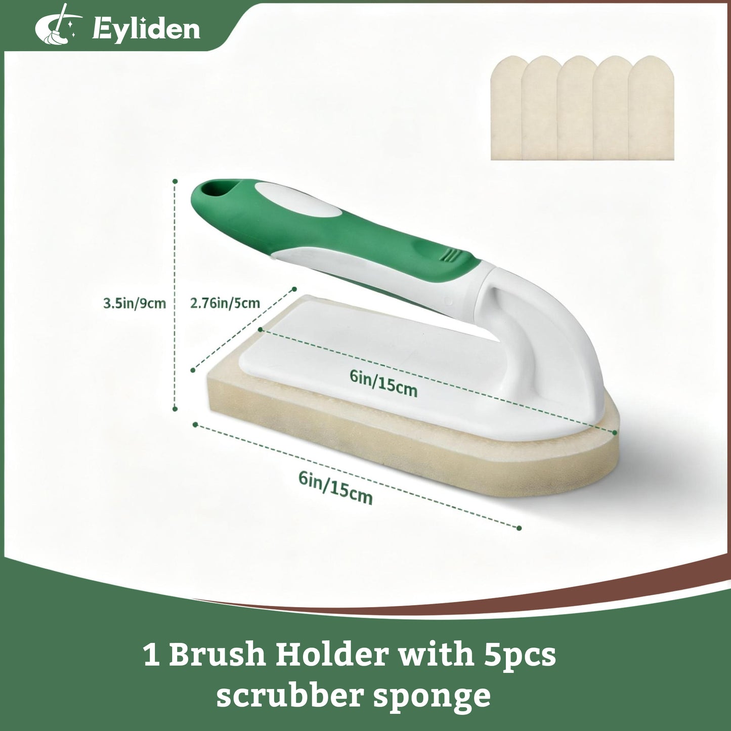 Eyliden Kitchen Scrub Sponge Brush with Handle, 5 Refills, Green Bathtub Scrubber