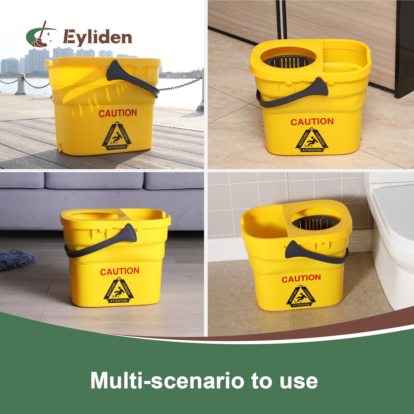 Eyliden EasyWring Spin Mop Bucket, Collapsible Mop Bucket with Wringer on Wheels for Home, Industrial Use, Yellow