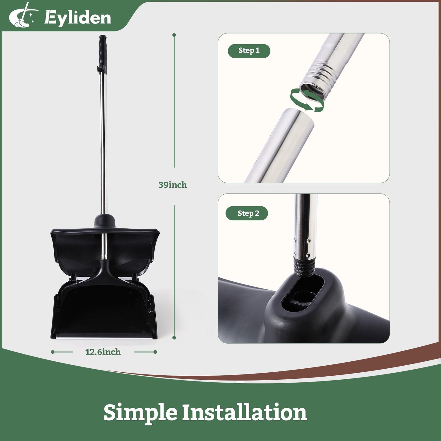 Eyliden Heavy-Duty Broom and Dustpan Set Outdoor Commercial Perfect for Courtyard Garage Lobby （Black）