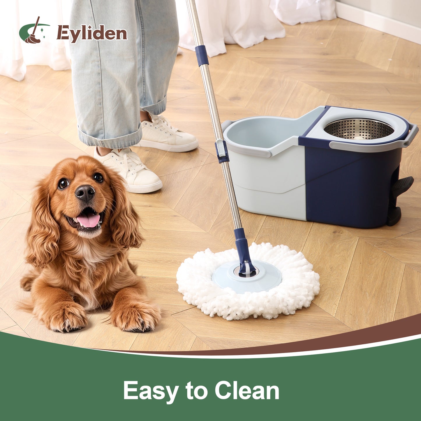 Eyliden Spin Mop and Bucket Set with Foot Pedal Wringer and 3 Pads for Hardwood & Tile Floors