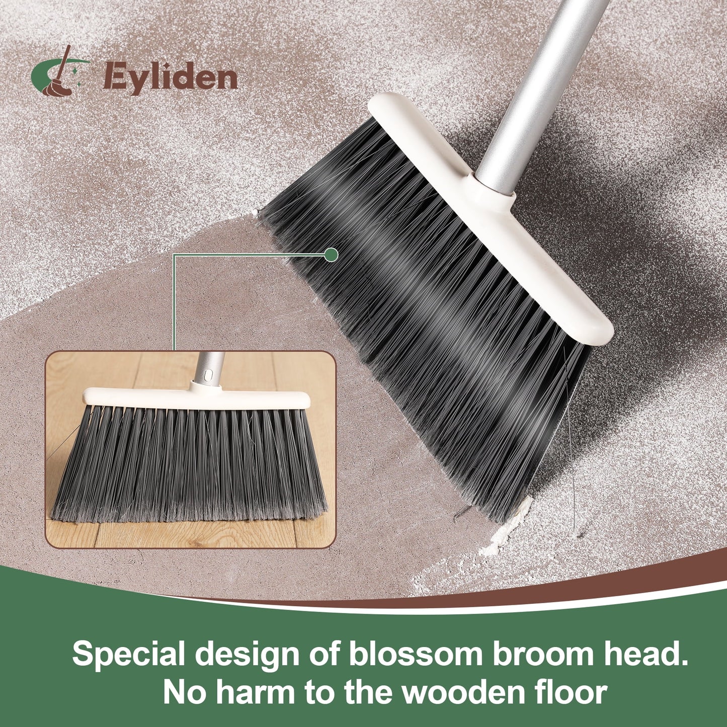 Broom and Dust Pan Set Bristles Upright Stand up Light Weight Long Handle Broom Comb Indoor Outdoor Perfect for Home Kitchen Room Office Lobby Floor Pet Hair Rubbish 52" Broom
