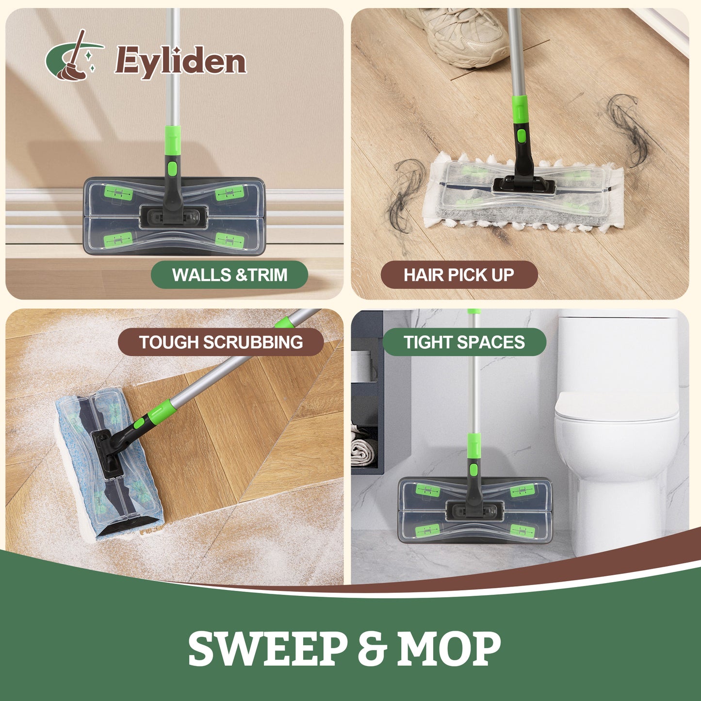 Eyliden Wet and Dry Scrubber Mop Deluxe Kit – Includes 25 Pads