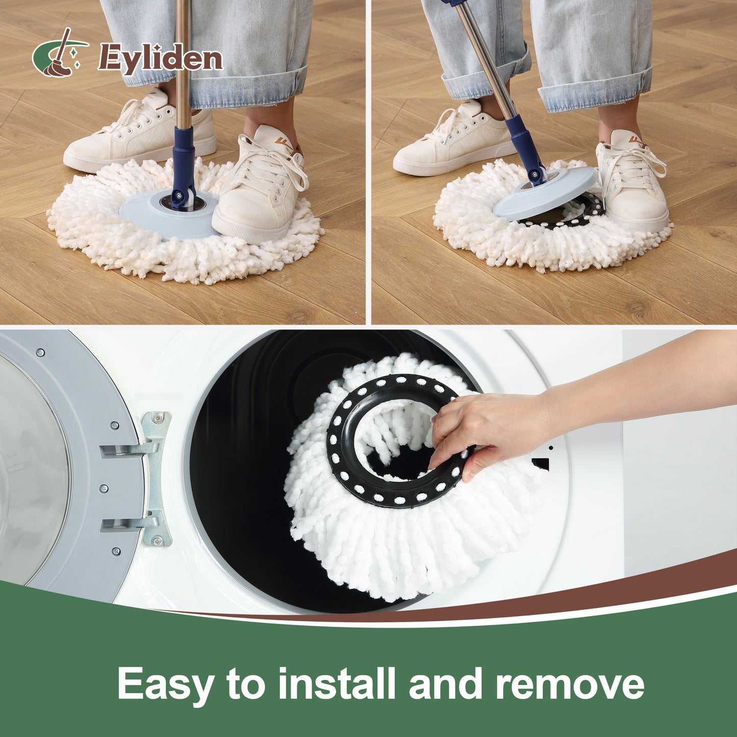 Eyliden Spin Mop and Bucket Set with Foot Pedal Wringer and 3 Pads for Hardwood & Tile Floors