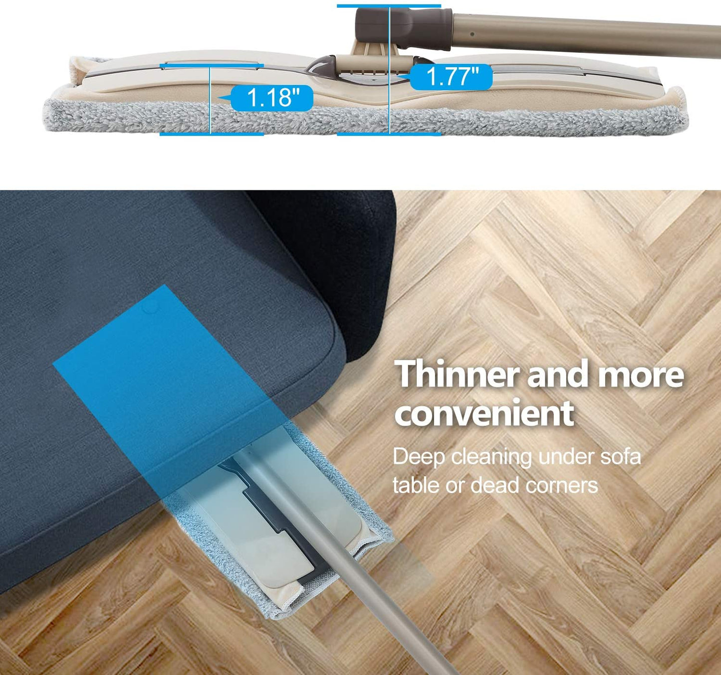 Eyliden Mop for Floor Cleaning, 2pcs Microfiber Washable Pads Great Cleaner for Tile, Hardwood and Laminate, 360° Dry & Wet Reusable Microfiber Mops with Extender Handle and Dirt Removal Scraper