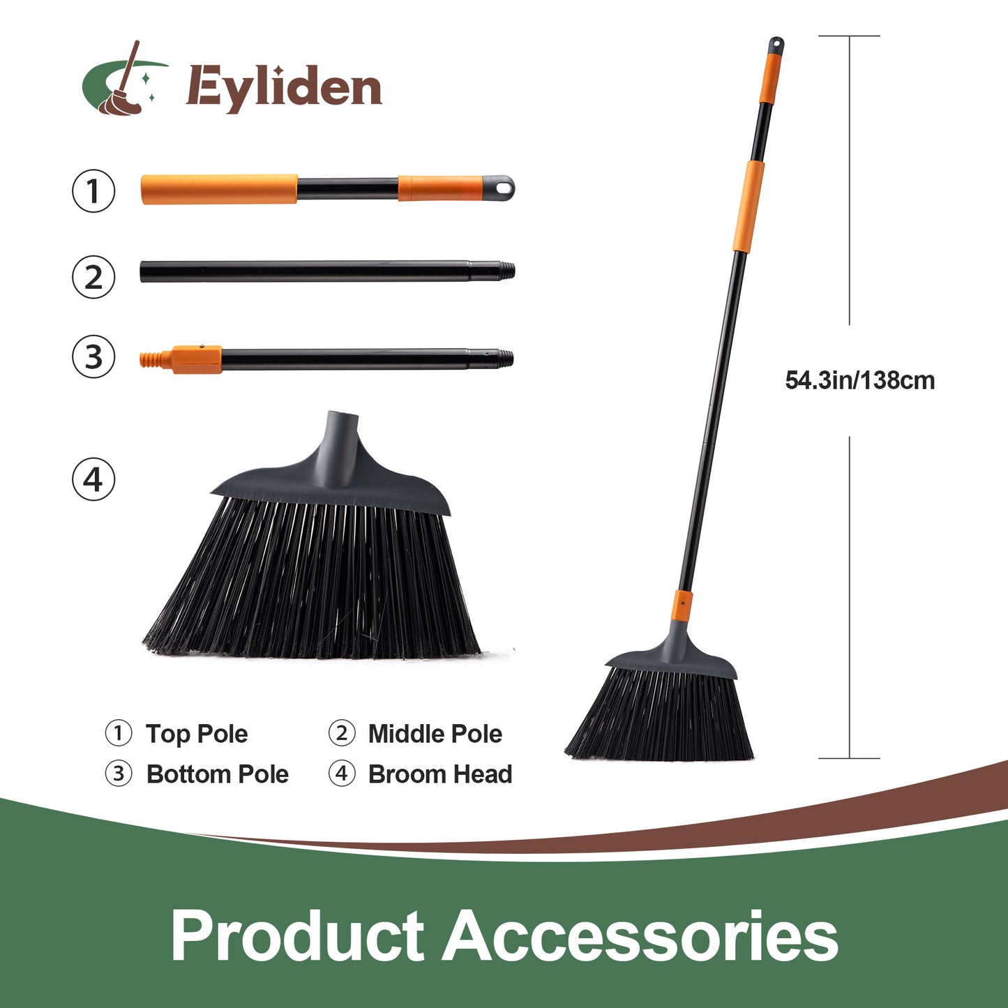Eyliden Heavy Duty Outdoor Broom with Comfort Grip - 54.3" Sturdy Sweeper for Indoor/Outdoor Use