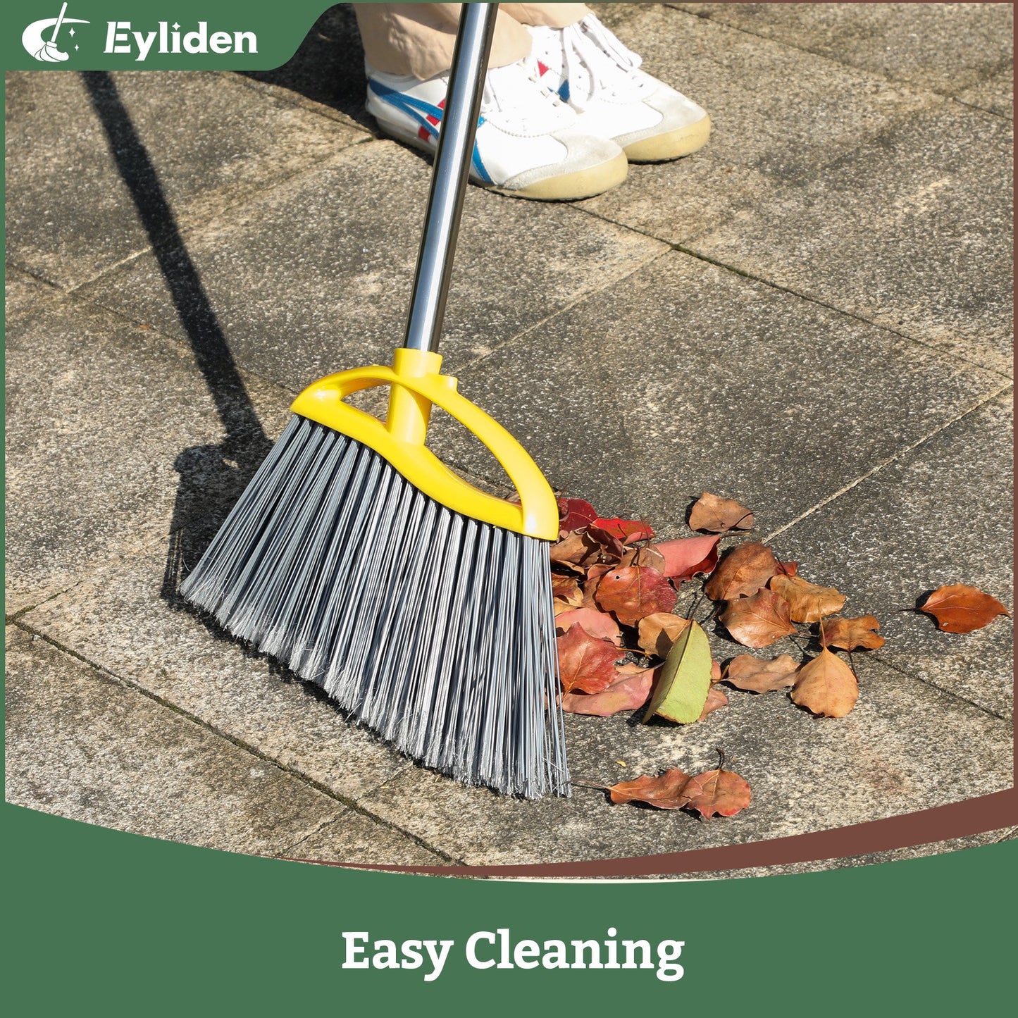 Eyliden Heavy-Duty Broom and Dustpan Set Outdoor Commercial Perfect for Courtyard Garage Lobby （Black）