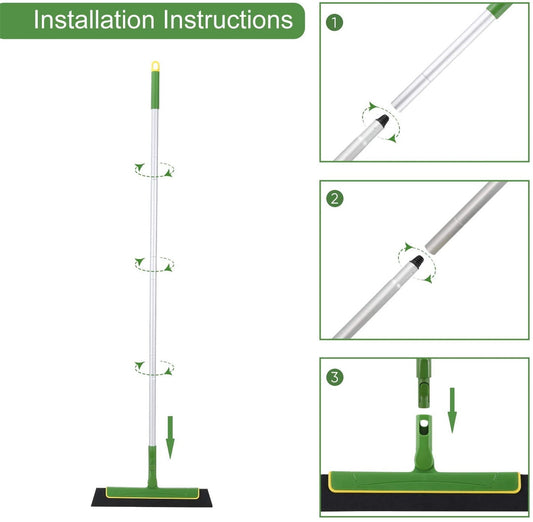 Eyliden Floor Squeegee 51in Broom Perfect for Shower Bathroom Kitchen Home Tile Pet Hair Fur Floor Marble Glass Window Water Foam Cleaning Long Adjustable Removable Handle Anti-Static Household Green