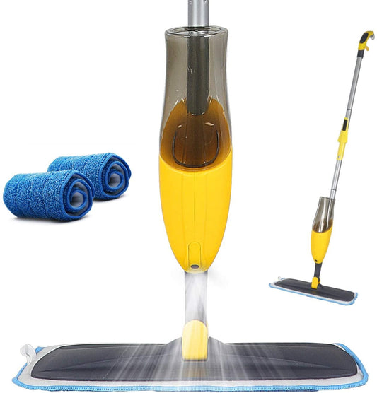 Eyliden Microfiber Spray Mop , 2 Washable Mop Pad for Home Kitchen Floor Cleaning Wet and Dry Easy Wring 600ml (Yellow)