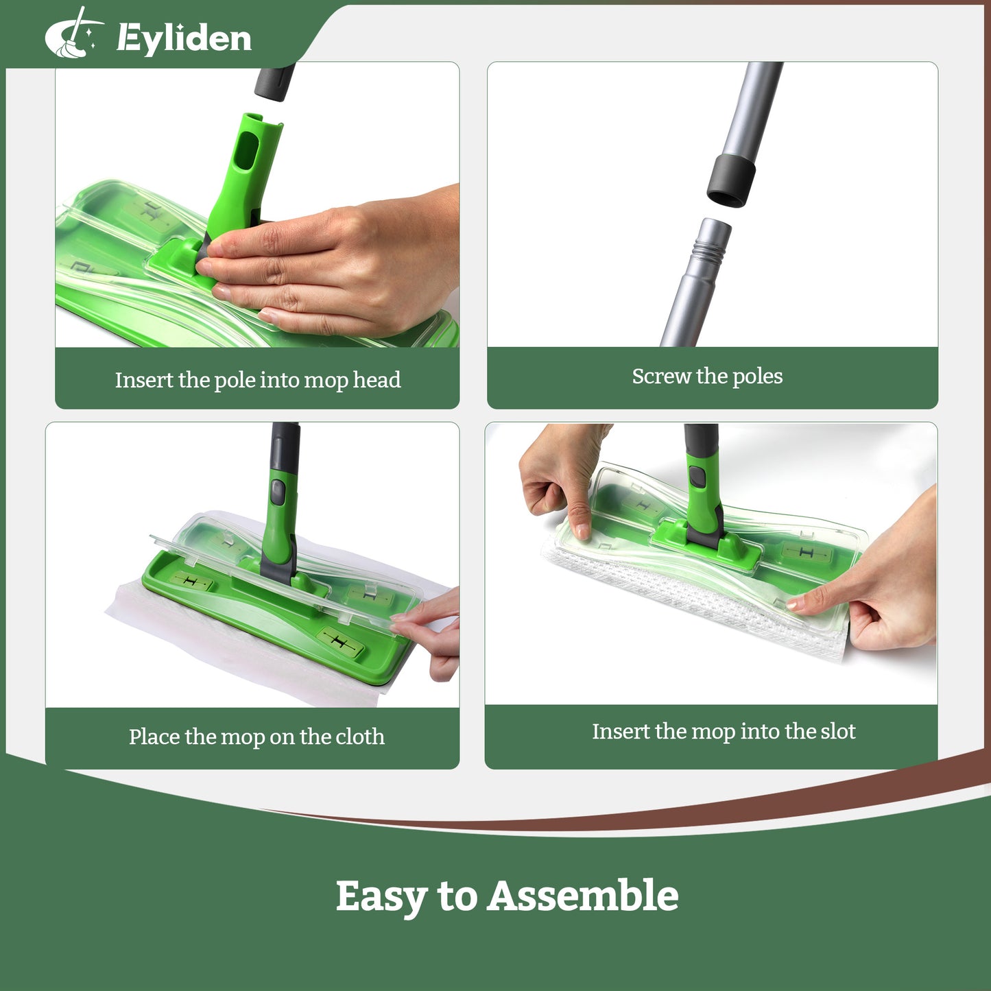 Eyliden Disposable Mop Full Kit with 37 Refills for Floor Cleaning -1 Sweeper Mop, 12 Wet Mop Cloths, 12 Heavy-Duty Pet Hair Mop Pads, 12 Dry Sweeping Cloths, 1 Reusable Pad, 38 Piece Set