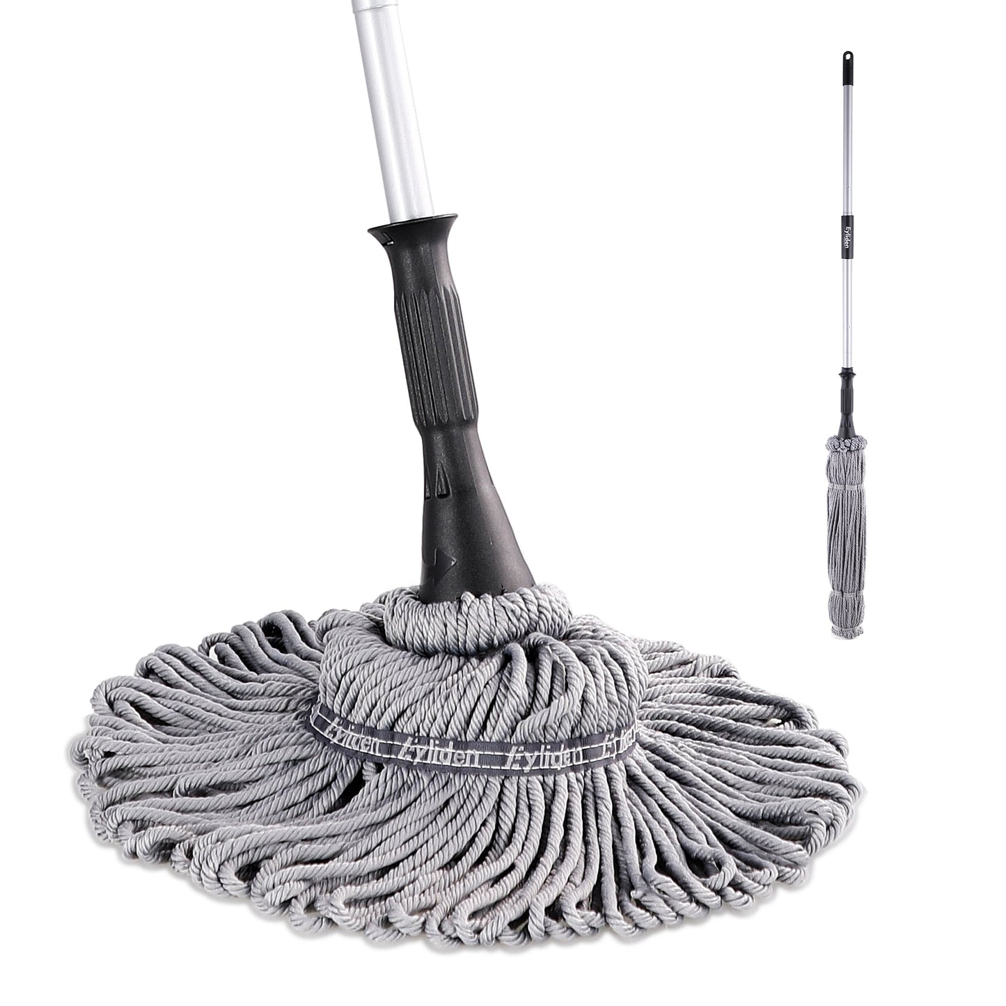 Eyliden Cotton Twist Mop with Washable and Reusable 2 Heads, 57.5 in Long, Gray Color