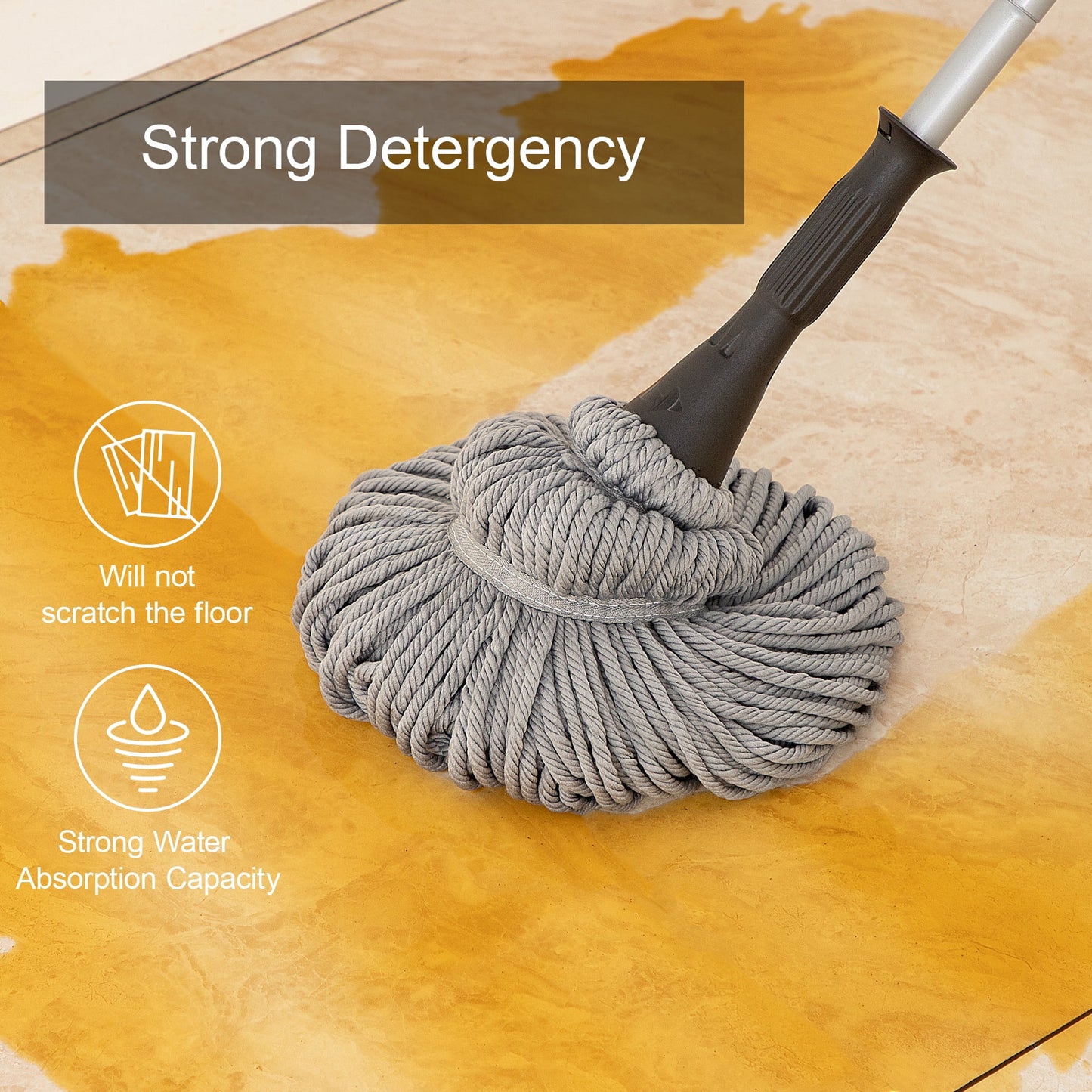 Eyliden Cotton Twist Mop with Washable and Reusable 2 Heads, 57.5 in Long, Gray Color