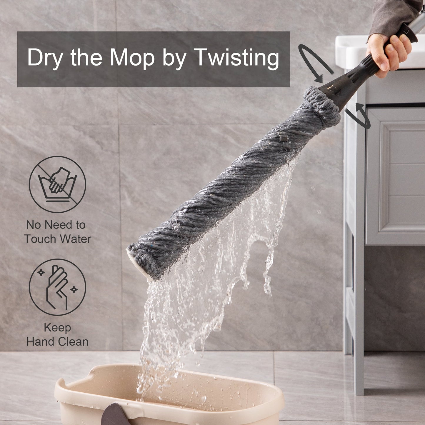 Eyliden Cotton Twist Mop with Washable and Reusable 2 Heads, 57.5 in Long, Gray Color