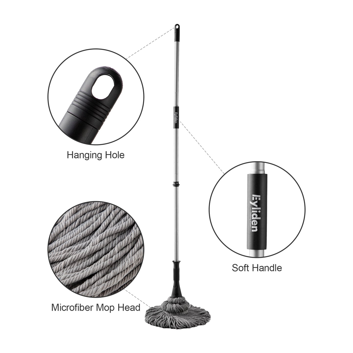 Eyliden Cotton Twist Mop with Washable and Reusable 2 Heads, 57.5 in Long, Gray Color