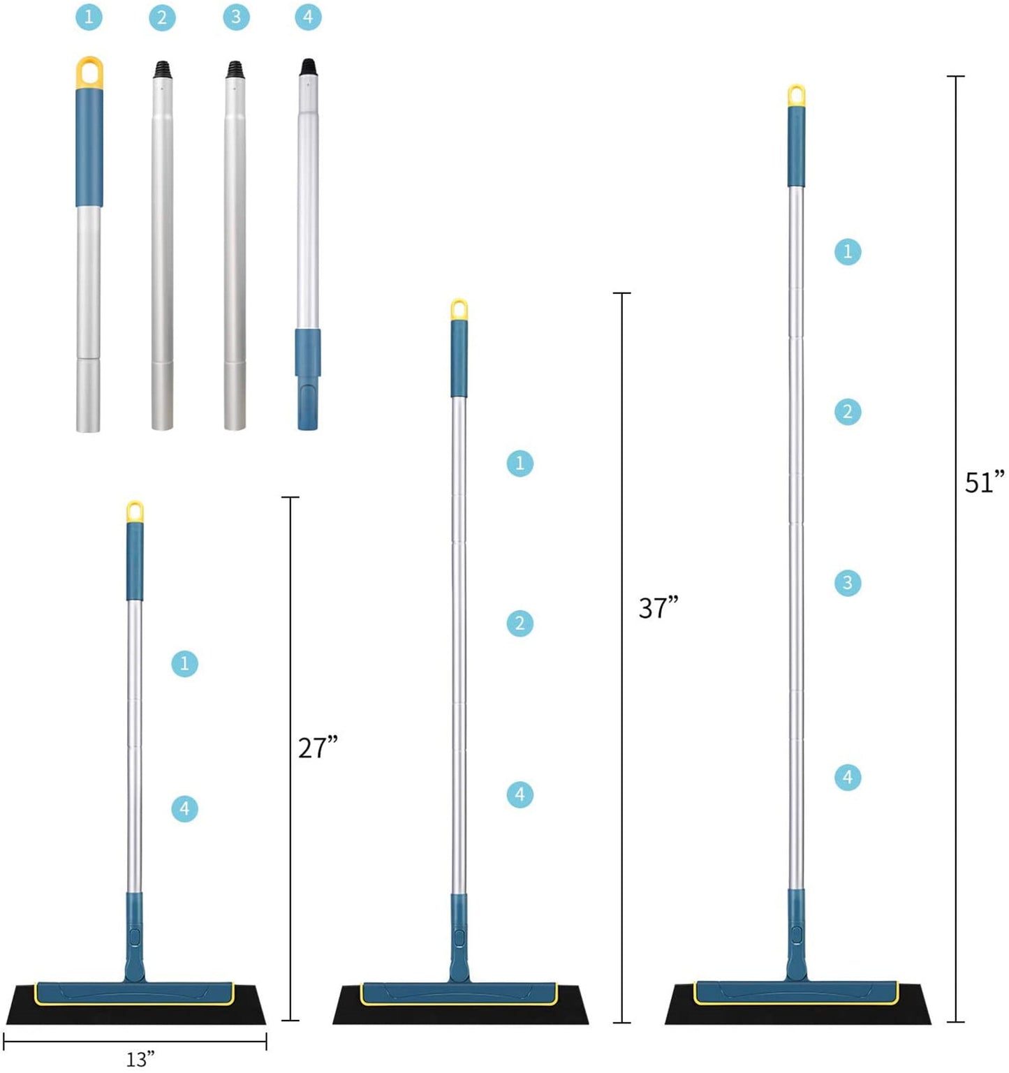 Eyliden Floor Squeegee with 51" Long Handle to Remove Water for Bathroom Navy