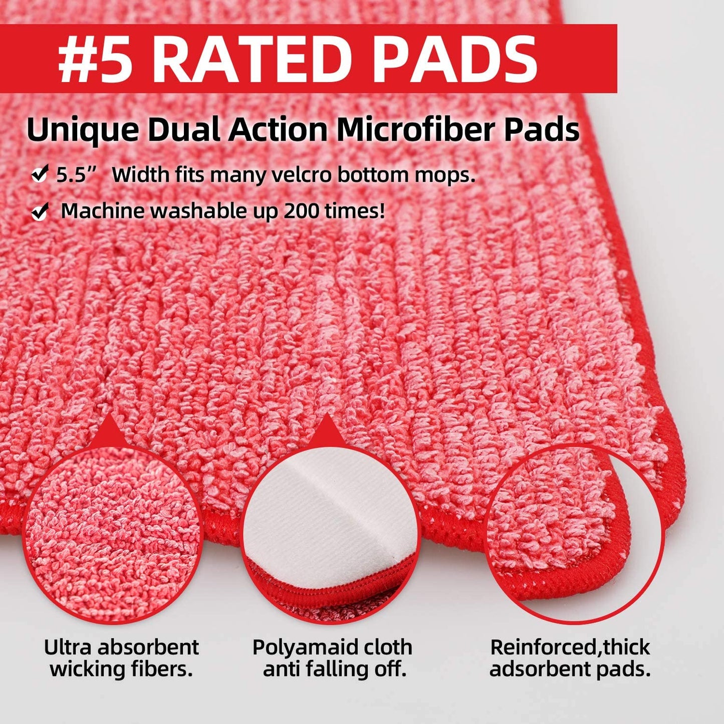 Eyliden Microfiber Spray Mop Pads Washable 6X Replacement Heads,16.5" Wet and Dry for Floor Cleaning Reveal Pad,Red