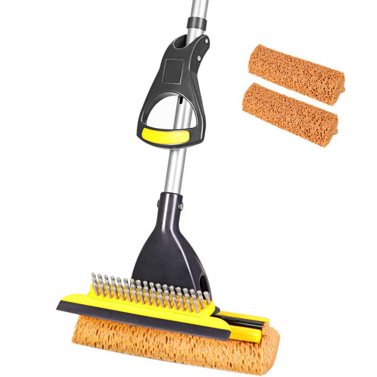 Sponge Mop with 41-53 Inches Long Handle for Home Commercial Use Easily Dry Wringing with Squeegee