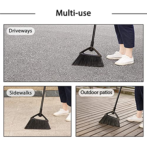 Eyliden Outdoor Broom Commercial Heavy-Duty with Long Handle Rough Surface Angle Brooms for Garages Courtyard Sidewalks Decks Perfect for Indoor Kitchen Room Office Lobby Sweeping (Black Broom)