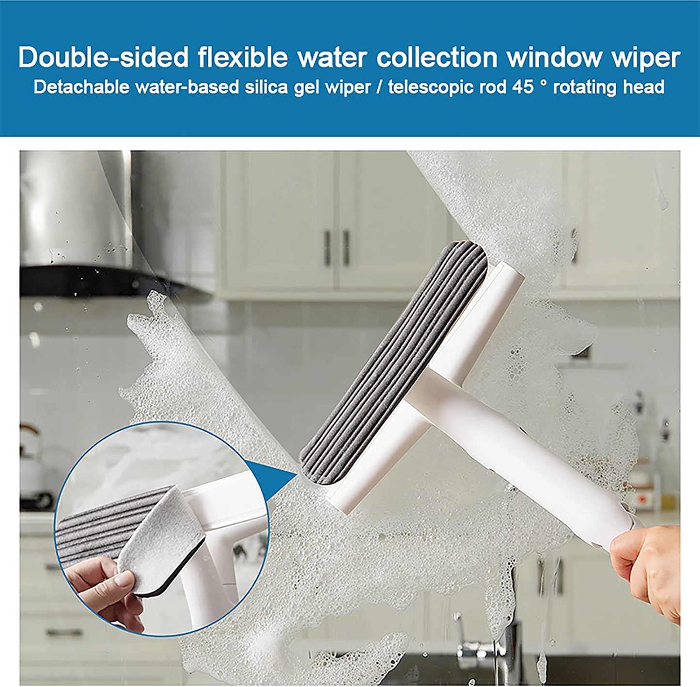 Eyliden Window Scrubber with Patent Water Collection System, Soft Silicone Squeegee & Sponge Window Scrubber and Sewage Catcher Bottle - 3 in 1 Window Cleaning Combo for Bathroom Car Office Glass
