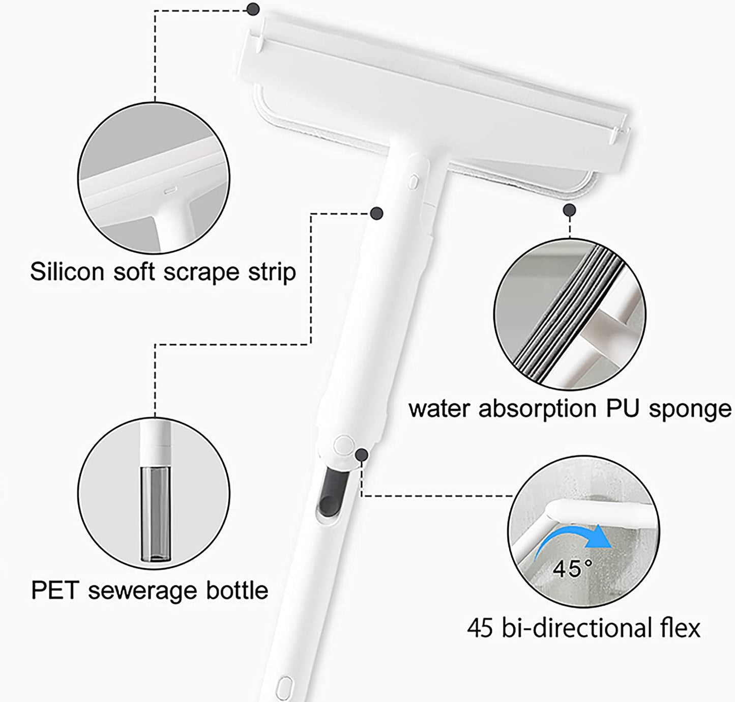 Eyliden Window Scrubber with Patent Water Collection System, Soft Silicone Squeegee & Sponge Window Scrubber and Sewage Catcher Bottle - 3 in 1 Window Cleaning Combo for Bathroom Car Office Glass