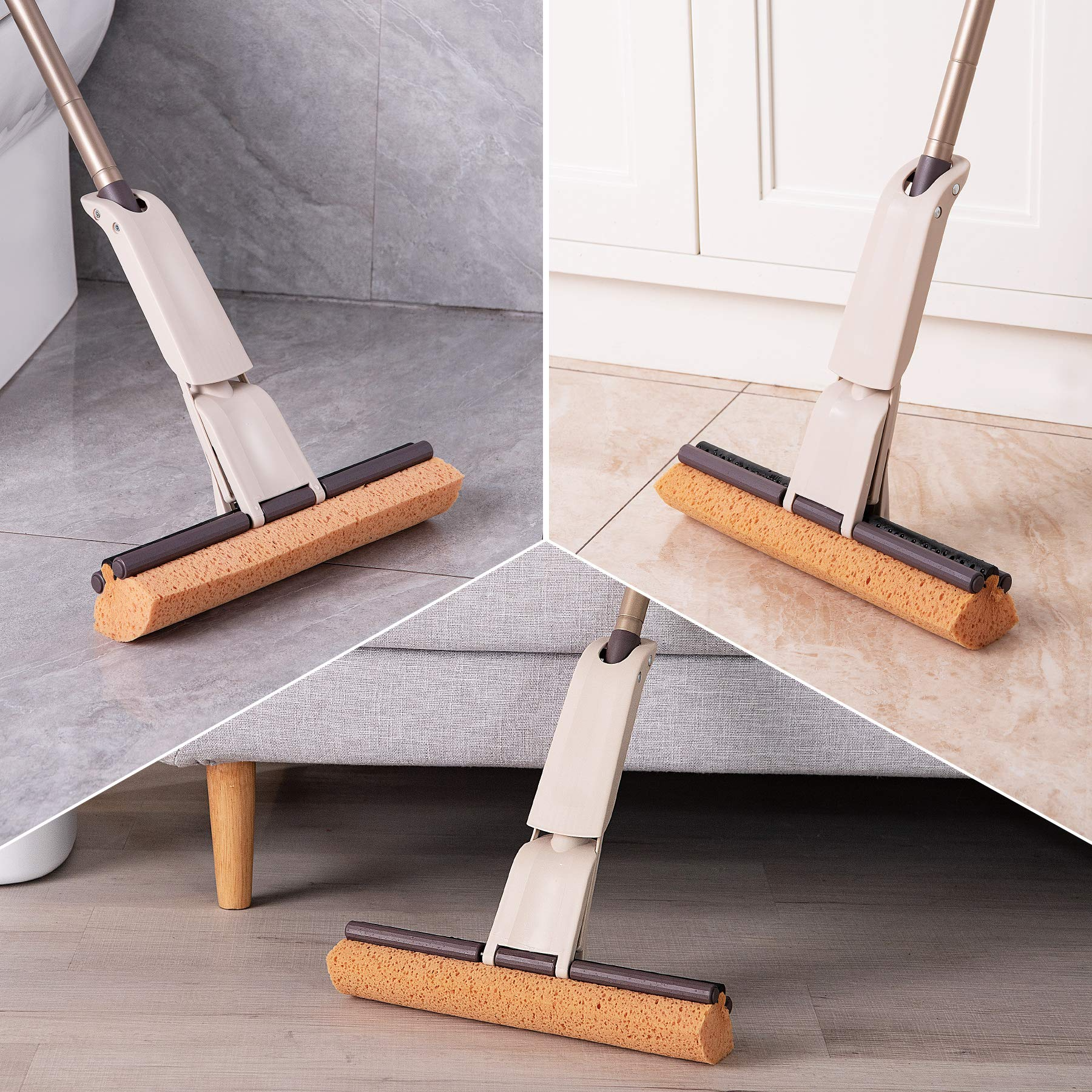 NEW! Hand-Free Flat Squeegee Mop and Bucket Wringing Floor Cleaner Easy  Self Cleaning Dry Wet Dual Use with 2PCS Washable Mop Pads