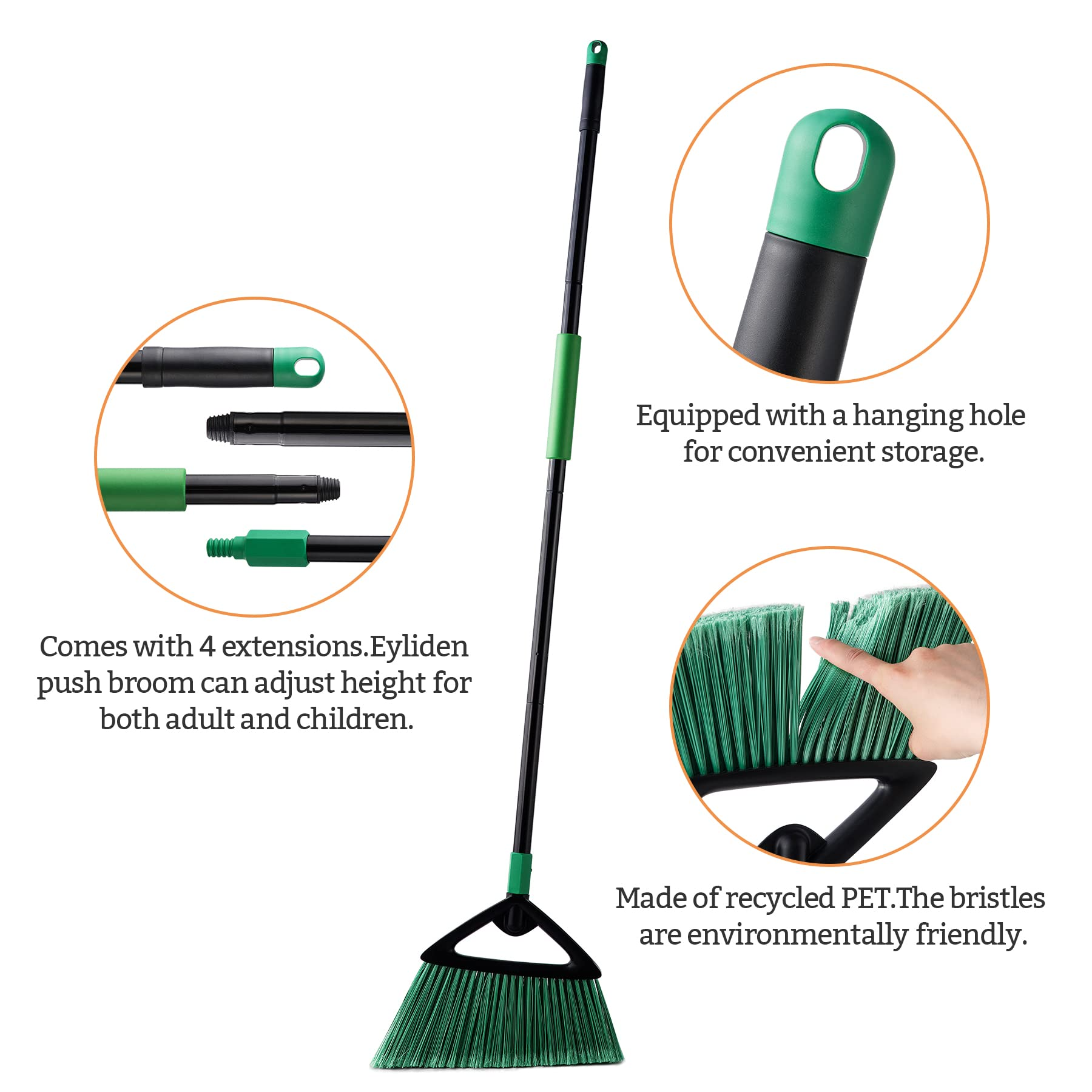Eyliden Heavy Duty Broom, Commercial Angle Broom with Long Handle, Rou