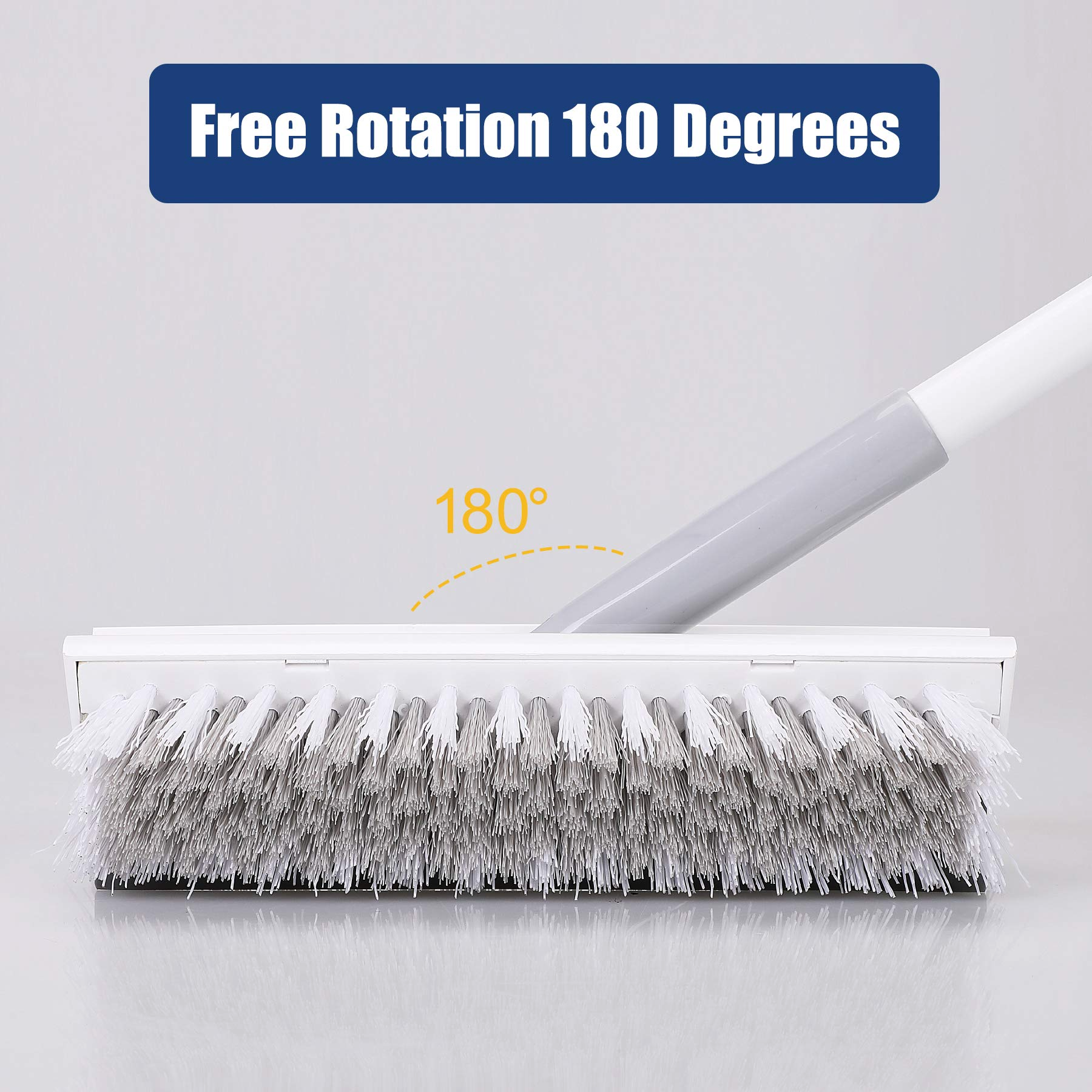 Yocada Floor Scrub Brush With 50" Adjustable Pole 2-in-1 Stiff Bristle Brush And Soft Scrape, Black