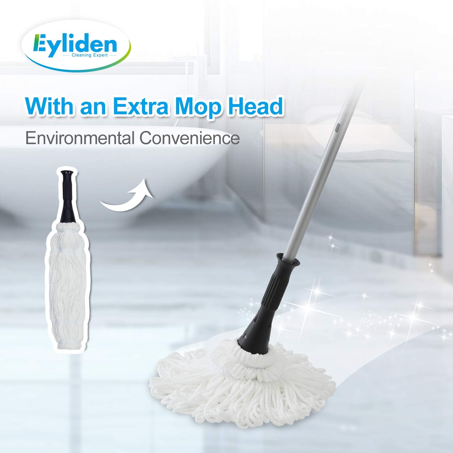 Eyliden Microfiber Spray Mop , 2 Washable Mop Pad for Home Kitchen Floor  Cleaning Wet and Dry Easy Wring 600ml (Blue)