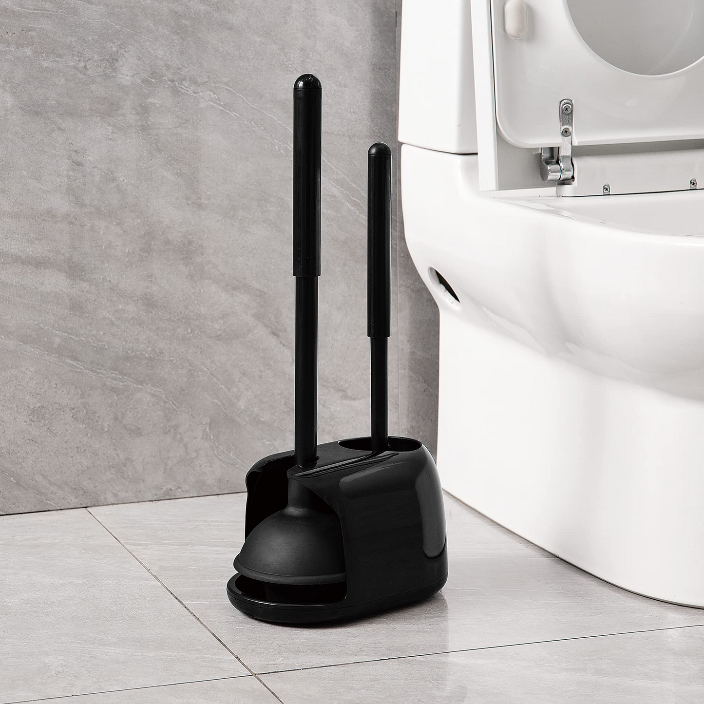 Toilet Bowl Brush with Rim Cleaner and Holder Set Black & White